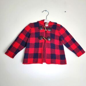 OshKosh B'Gosh Wool Blend Plaid Jacket Toggle Red Blue Size 18 Months Unisex